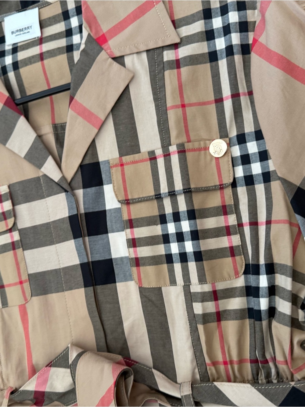 Checkered Short Sleeve Shirt Dress in Beige, Black & Red - Picture 4 of 7